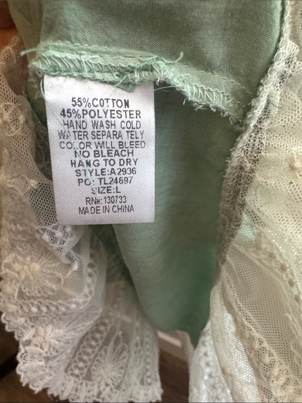 Umgee Sage Green V-Neck Tunic with Lace Trim - Picture 3 of 10